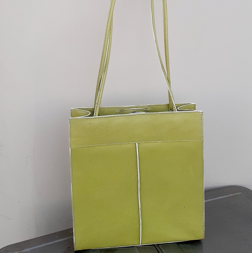 Wilsons Leather lime green Handbag Shoulder Bag dual Strap Handle - Picture 7 of 10